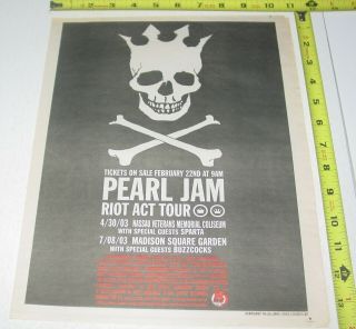 Pearl Jam Live Concert Ad Advert Riot Act Tour 2003 Madison Square Garden Ny