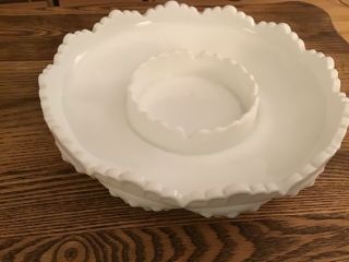 Fenton Hobnail White Milk Glass Large Centerpiece Bowl 8 " Scalloped Edge