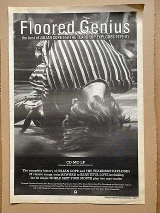 Julian Cope Floored Genius Poster Sized Music Press Advert From 1992 -