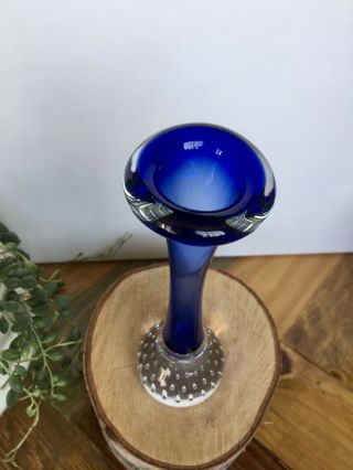 Vintage Blue Murano Trumpet Vase Controlled Bubbles Bullicante Art Glass 3
