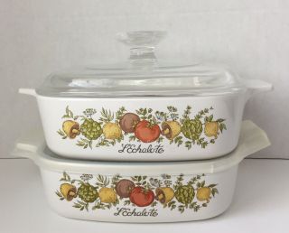 Vintage Corning Ware Set Of Two 1 Qt Casserole Dishes A - 1 - B W Lids Spice Of Life