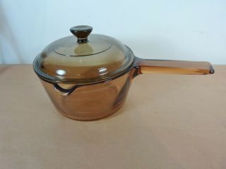 Vintage Vision Corning 1 L Cook Ware Amber Pot With Lid 36 Pyrex V1c