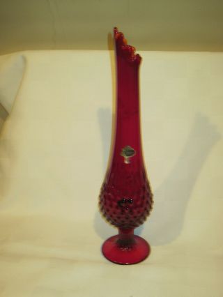 Vintage Fenton Glass Ruby Red Hobnail Swung Stretch Vase 14 3/4 " Label