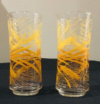 Vintage Libbey Drinking Glass Tumblers 16 Oz.  Yellow Orange Wheat Set Of 2