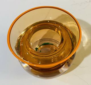 2010 Signed Hand Blown Modern Art Glass Vase Orange & Multi - Colored 2