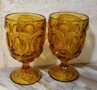 Amber Moon And Stars Water Goblets Glasses Le Smith Vintage Set Of 2