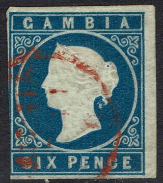 Gambia 1869 Qv Cameo 6d Imperf No Wmk