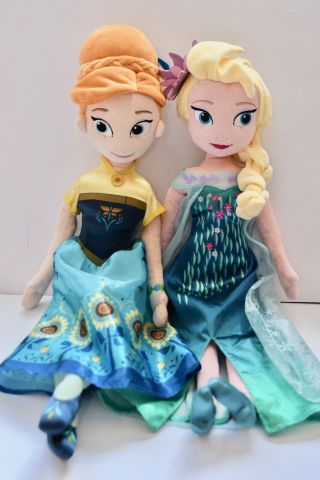 Disney Store Frozen Movie Elsa And Anna Soft Plush Toy Dolls 20”