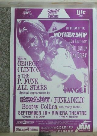 Vtg Concert Poster Mothership George Clinton P Funk All Stars Funkadelic Music