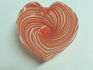Murano Art Glass Red And White Striped Heart Shaped Dish - 5.  5 " X 5.  5 "