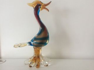 Striking Vintage Large Murano Glass Red/gold/ Blue/ Caramel Duck
