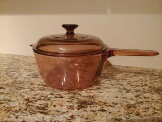 Vintage Visions Corning Ware 2.  5l Amber Saucepan Pot With Lid