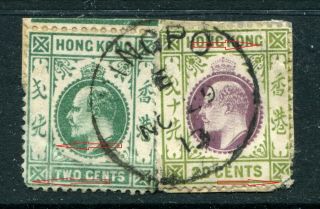 1907/11 Hong Kong KEVII 2c,  20c stamps on Piece with 1913 Ningpo CDS Pmk 2