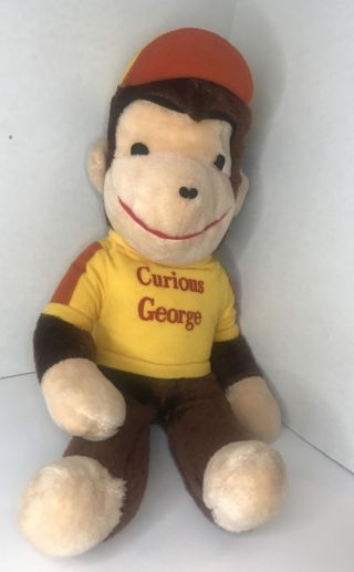 Vintage Knickerbocker 14”curious George Plush Stuffed Animal Monkey Yellow Shirt