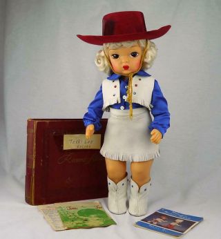 Very Rare Vintage " Talking " Terri Lee Doll In Leather Cowgirl Outfit Complete