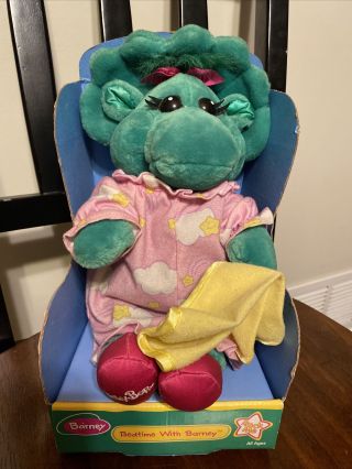 Vintage Bedtime With Barney Baby Bop Plush Doll Bed Blanket Rare W Rocking Chair