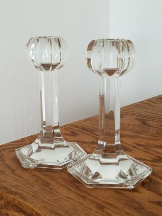Pair Orrefors Crystal Candlestick Candle Holder 5 " Signed