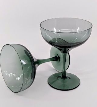 Set Of 2 Mcm Smoked Glass Coupe Cocktail/champagne Glasses