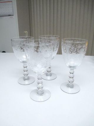 4 Duncan & Miller First Love Elegant Etched 6 7/8 " Water Glasses Or Stems