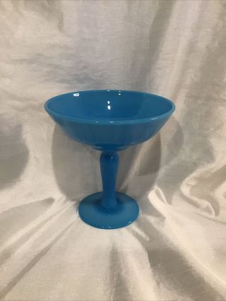 Cambridge Azurite Blue Milk Glass 7 1/2” Pedestal Candy Dish Compote