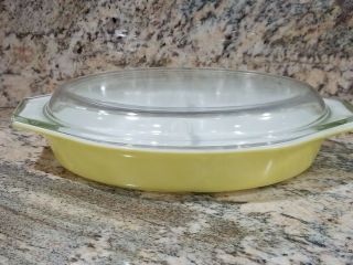 Pyrex Divided Dish & Lid Yellow Mid Century 1 Qt Vintage