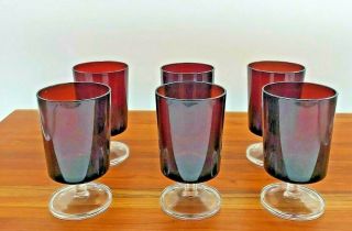 Set Of 6 Vintage Luminarc Arcoroc Ruby Red Wine Glasses - 5 1/4 "