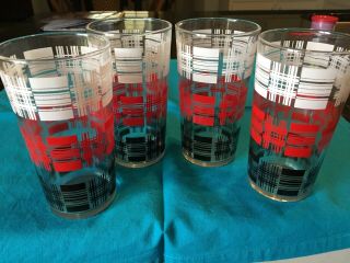 Vintage Retro White/red/black Drinking Glasses Set Of 4