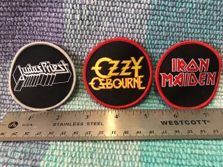 Three (3) Rock Group Music Band Cloth Patches Judas Priest Ozzy Iron Maiden 2.  5”