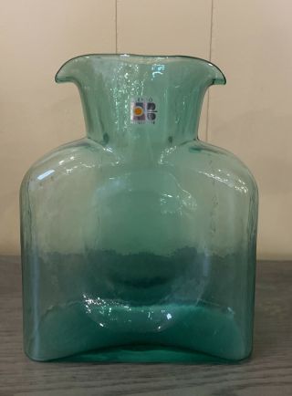 Blenko Emerald Green Teal Double Spout Vase Foil Label