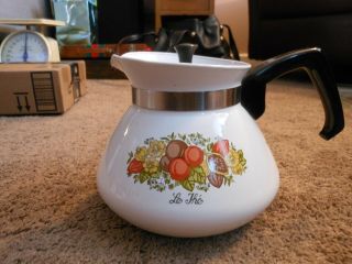 Corning Ware 6 Cup Teapot,  P - 104,  Spice Of Life,  Metal Lid,