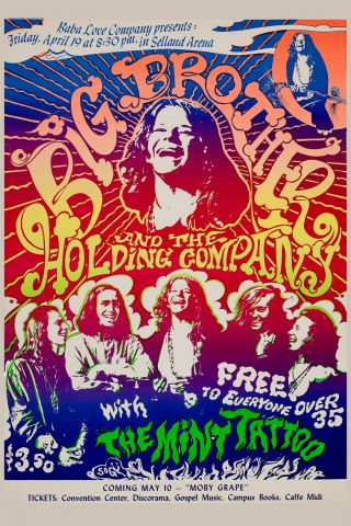 Psychedelic: Janis Joplin & Big Brother At Selland Arena Poster 1968 12x18