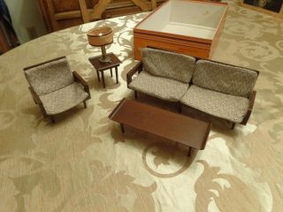 Vintage Mattel Modern Retro Furniture Living Room Set W/working Lamp Barbie &box