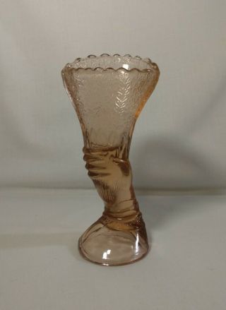 Vintage Pink Depression Glass Hand Holding Fan Vase