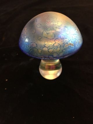 Heron Iridescent Glass Mushroom Paperweight