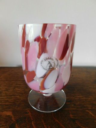 Vintage Handmade Art Glass Footed Vase By Zorza Polish Glass & Label