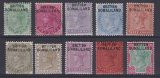 British Somaliland 1903 Qv Stamps Of India Overprinted Sg 1 - 10 Up 1r Mlh.  1a