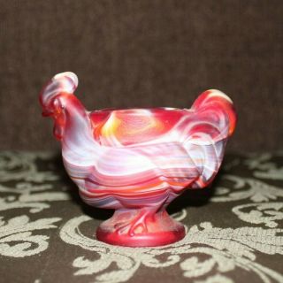 Vintage Imperial Slag Glass Ruby Red Marble Rooster Cup