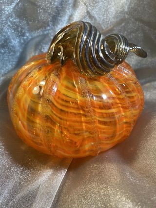 Hand Blown Art Glass Decorative Pumpkin Fall Harvest Thanksgiving Halloween 1