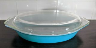 Vintage Pyrex Solid Turquoise 1.  5 Qt Oval Vegetable Casserole Dish W/lid