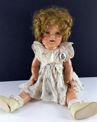 Shirley Temple Vintage Ideal Composition Doll 20 " 1930s Blonde Mohair Wig W/ Pin