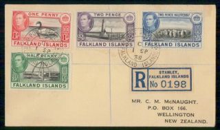 Mayfairstamps Falkland Islands 1938 Registered To Zealand Cover Wwi99745