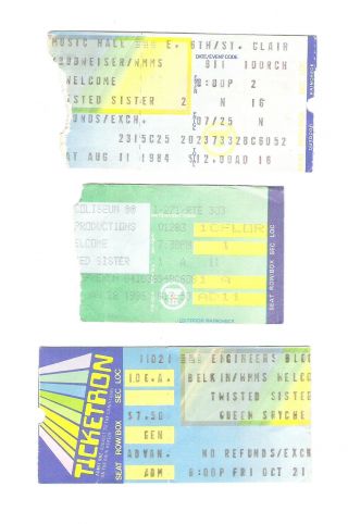 Twisted Sister Three Cleveland,  Ohio Concert Ticket Stubs 83,  84,  86,  Dio