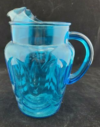 Anchor Hocking Blue Colonial Glass Pitcher Blue Ice Lip Vintage 70 
