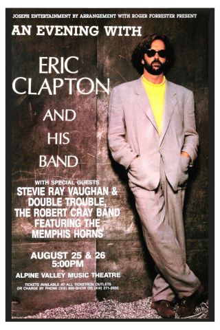 Rock Gods: Eric Clapton & Stevie Ray Vaughan Concert Poster 1990 12x18