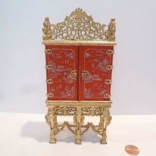 Bespaq Exquisite Dollhouse Miniature Grand Estate Cabinet 6000g - Ch Red & Gold