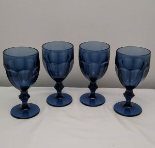 Set Of 4 Libbey Duratuff Gibraltar Dusky Blue Water Goblet Glasses
