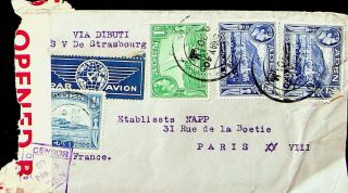 Aden Arabia 1940 4v On Airmail Censored Cover To Paris France
