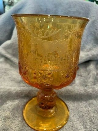 Vtg L.  G.  Wright Black Forest Amber Depression Glass Goblet