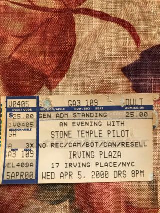 Stone Temple Pilots 2000 Concert Tour Ticket Stub Irving Plaza 4.  5.  00 York