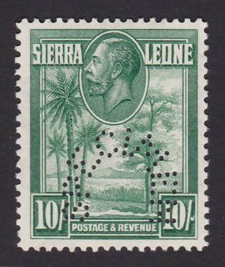Sierra Leone.  1932.  Sg 166s,  10/ - Green,  Specimen.  Lightly Mounted.
